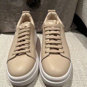 ZARA Textured Faux Leather Sneakers – Neutral Beige, Size 38